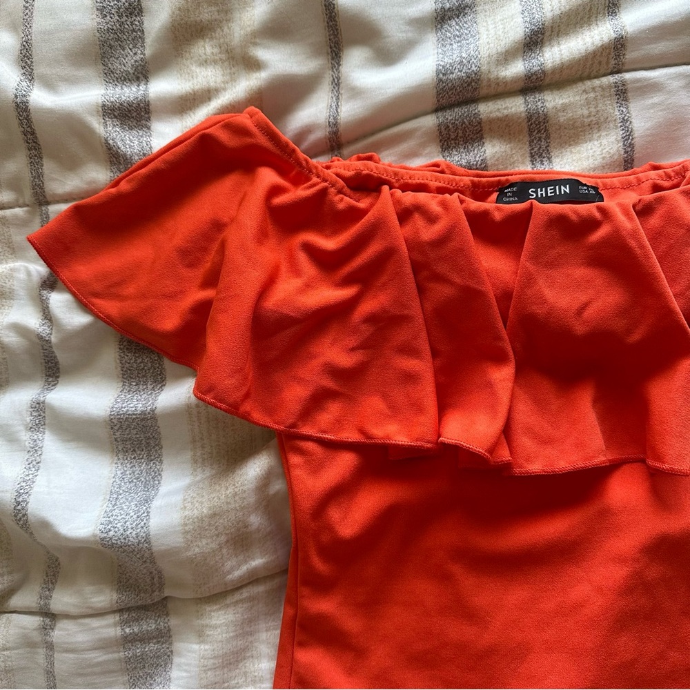 Off-Shoulder Ruffle Top in Orange - Picture 2 of 2